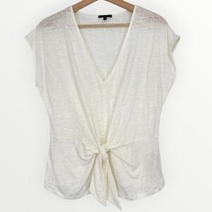 Massimo Dutti White 100% Linen Knot Front Sleeveless Shirt‎ Top XS